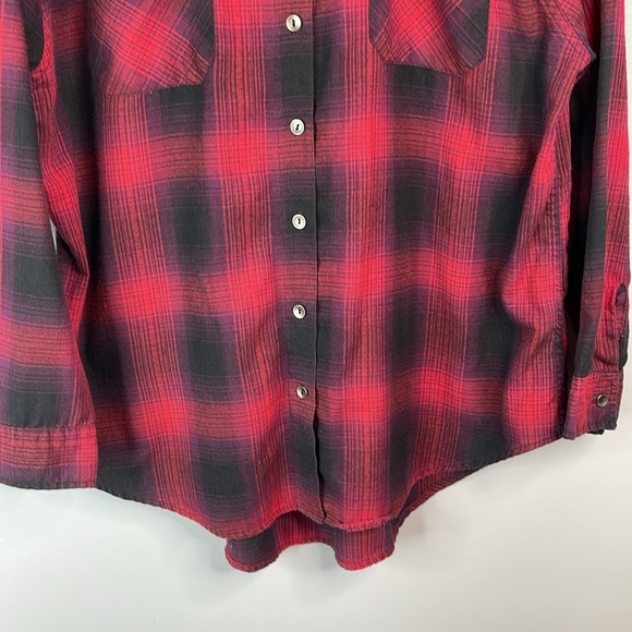 Rebel Rogue Plaid Brushed Cotton Button Up Shirt Magenta Purple Black Size M - Picture 4 of 13